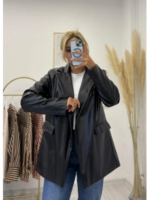 Siyah Kuşaklı Deri Ceket