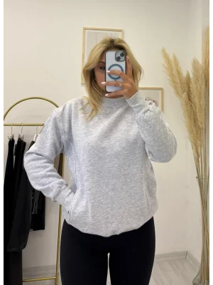 Cepli Oversize Bisiklet Yaka Basic Sweatshirt - Açık Gri