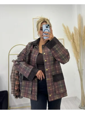 Kadife Detaylı Ekose Desenli Field Ceket