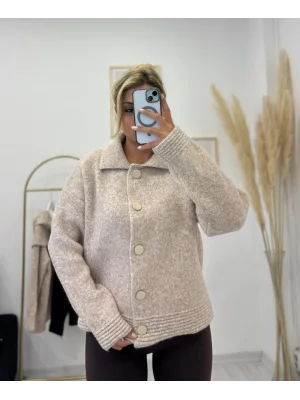 Camel Düğmeli Kalın Triko - Açık Bej