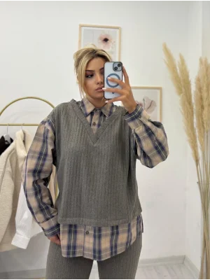 3 Parça Fitilli Triko Takım