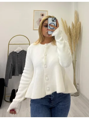 Çan Kesim Angora Efektli Düğmeli Kısa Hırka