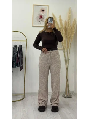 Yumuşak Örgü Geniş Paça Rahat Kesim Pantolon