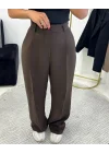 Çikolata Kahve Pile Detaylı Yüksek Bel Wide Leg Pantolon