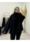 Dik Yaka Düğmeli Oversize Kısa Panço Ceket