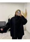 Dik Yaka Düğmeli Oversize Kısa Panço Ceket