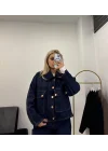 Rose Gold Düğme Detaylı Koyu Lacivert Jean (Ceket)