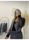Çıkarılabilir Tül Kollu Crop Yelek & Ceket