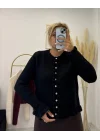 Peplum Kesim Fırfırlı Düğmeli Triko Kardigan - Siyah