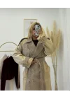 Patchwork (Kombin) Desenli ve Düz Kumaşlı Uzun Trench Coat - Bej & Ekose