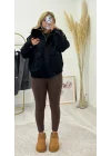 Kürklü Yaka Cepli Bomber Kısa Mont - Krem/Siyah