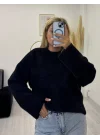 Siyah Tüylü Oversize Triko Kazak