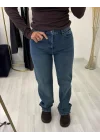 Yüksek Bel Düz Paça Klasik Bitişli Jean Pantolon - Orta Mavi