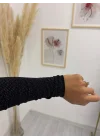 Fit Kesim Işıltılı Siyah Uzun Kollu Mini Palet Elbise