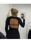 Fit Kesim Işıltılı Siyah Uzun Kollu Mini Palet Elbise