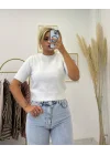 Kısa Kollu Yumuşak Dokulu Sim/Pul Detaylı Triko Üst - Ekru/Krem