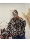 Leopar Desenli Oversize Fermuarlı Ceket