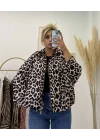 Leopar Desenli Oversize Fermuarlı Ceket