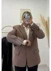 Vizon Çizgili Astarlı Oversize Blazer Ceket