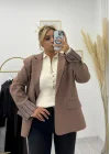 Vizon Çizgili Astarlı Oversize Blazer Ceket