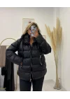 Kapüşonlu Fermuarlı Şişme (Puffer) Mont - Siyah