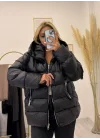 Kapüşonlu Fermuarlı Şişme (Puffer) Mont - Siyah