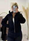 Triko Kollu Kısa (Crop) Fermuarlı Ceket - Siyah