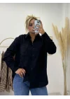 Oversize Tek Cepli Süet Görünümlü Gömlek - Siyah