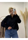 Oversize Tek Cepli Süet Görünümlü Gömlek - Siyah
