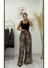 Akışkan Kumaşlı Leopar Desenli Palazzo Pantolon