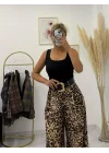 Akışkan Kumaşlı Leopar Desenli Palazzo Pantolon