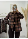 Kahverengi Ekose Desenli Flanel Oversize Gömlek