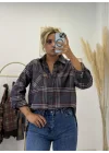 Antrasit Ekose Desenli Flanel Oversize Gömlek