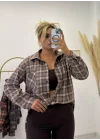 Oversize Flanel Ekose Gömlek Ceket - Bej