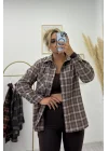 Oversize Flanel Ekose Gömlek Ceket - Bej