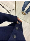 Lacivert Düğmeli Kalın Triko Hırka - Lacivert