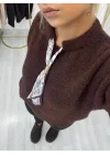 Fular Detaylı Uzun Kollu Triko - Koyu Kahverengi
