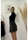 Yüksek Bel Pilili Leopar Desenli Şort Etek ( Kombinlenebilir. )