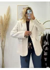 Yün Kaşe Tek Düğmeli Blazer Ceket - Krem