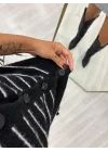 Çizgili Düğmeli Örme Yelek