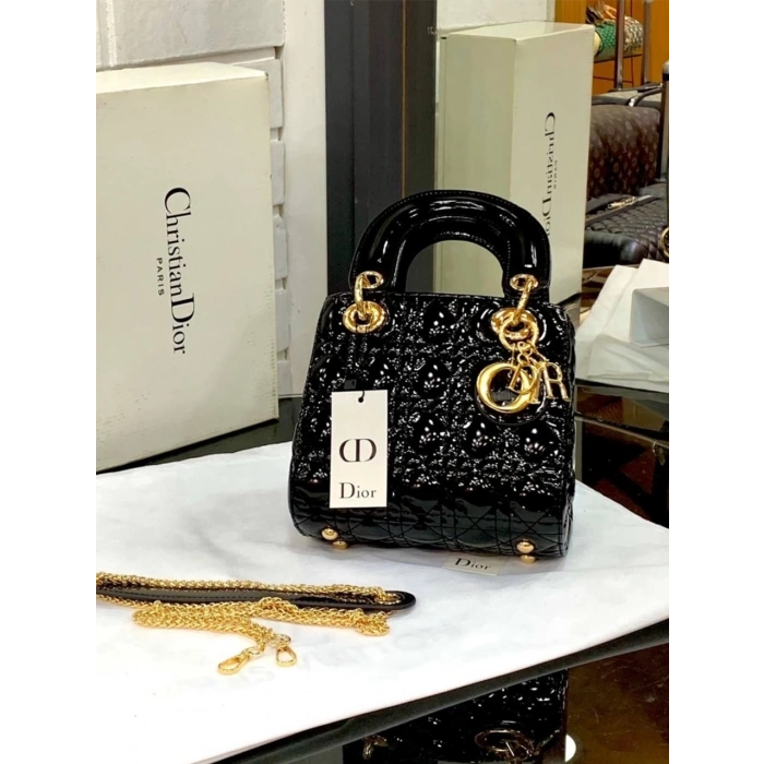 Christian Dior Lady Mini Çanta - Parlak Siyah