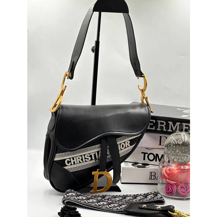 Christian Dior Saddle Calfskin Çanta - Dior Şerit Siyah
