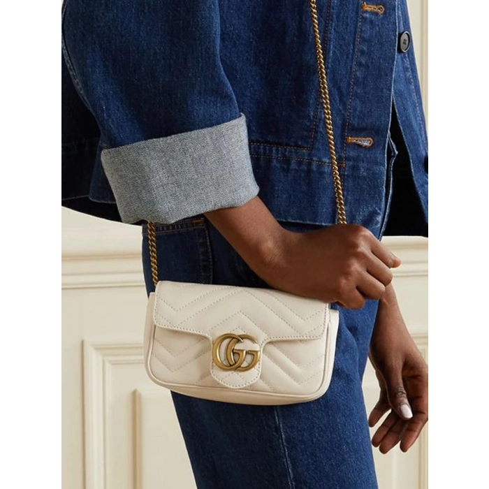 GG Marmont Süper Mini Kadın Çanta - Beyaz