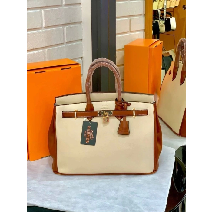 Hermes Birkin Kadın Çanta - Taba Krem