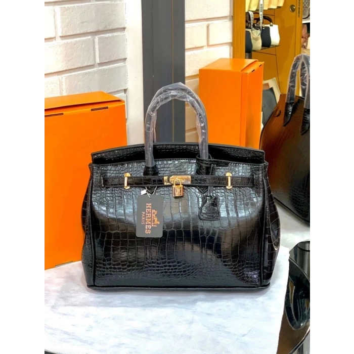 Hermes Birkin Kadın Çanta - Timsah Siyah