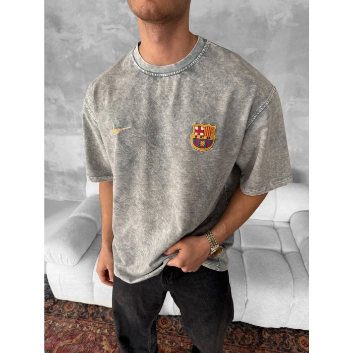 Yeni Sezon! FCB Oversize Unisex Tshirt - Gri
