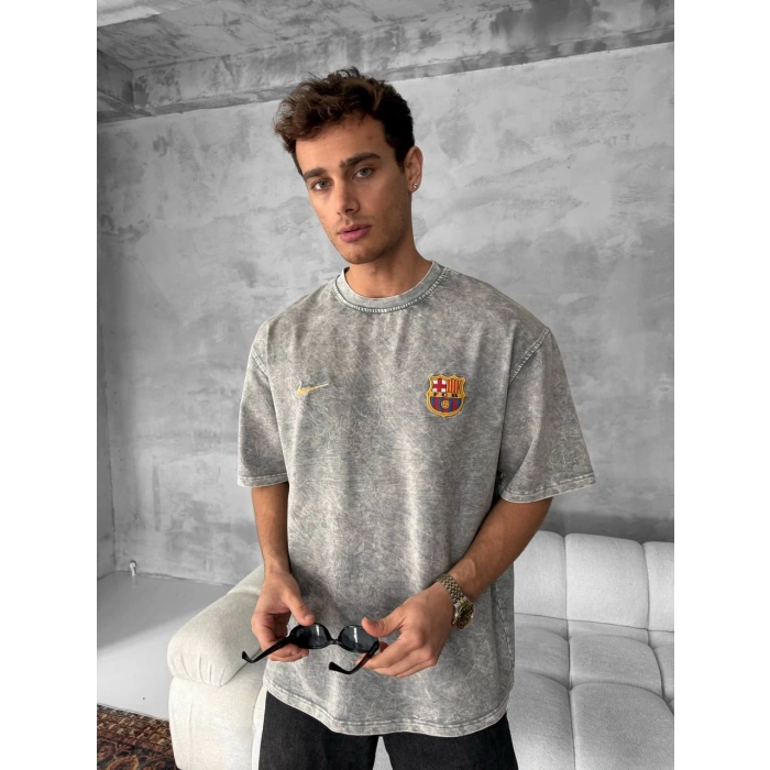 Yeni Sezon! FCB Oversize Unisex Tshirt - Gri