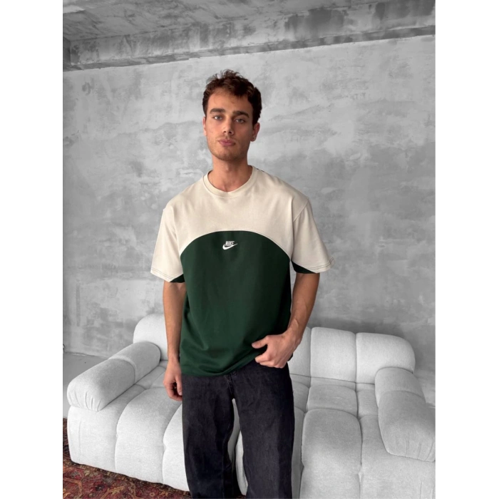 Yeni Sezon! NK Basic Oversize Unisex Tshirt - Yeşil Krem