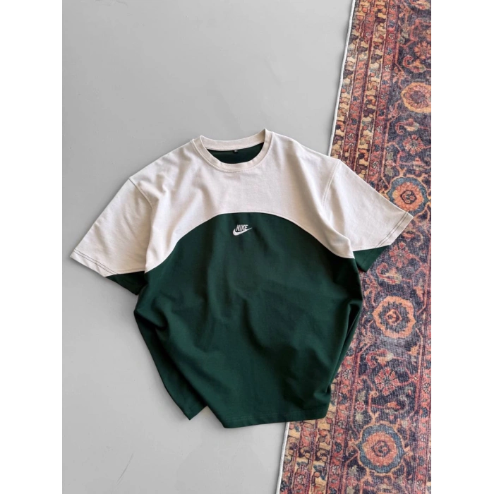 Yeni Sezon! NK Basic Oversize Unisex Tshirt - Yeşil Krem