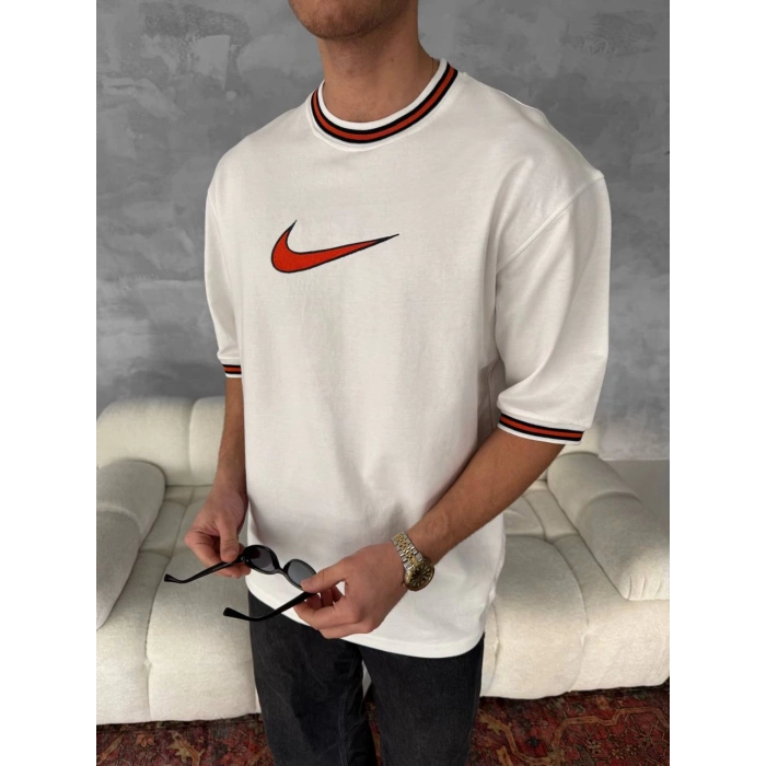 Yeni Sezon! Ribana Oversize Unisex Tshirt - Beyaz